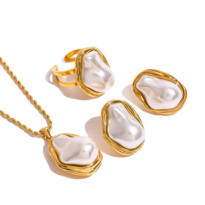 Pearl Necklace, Earrings & Ring Set