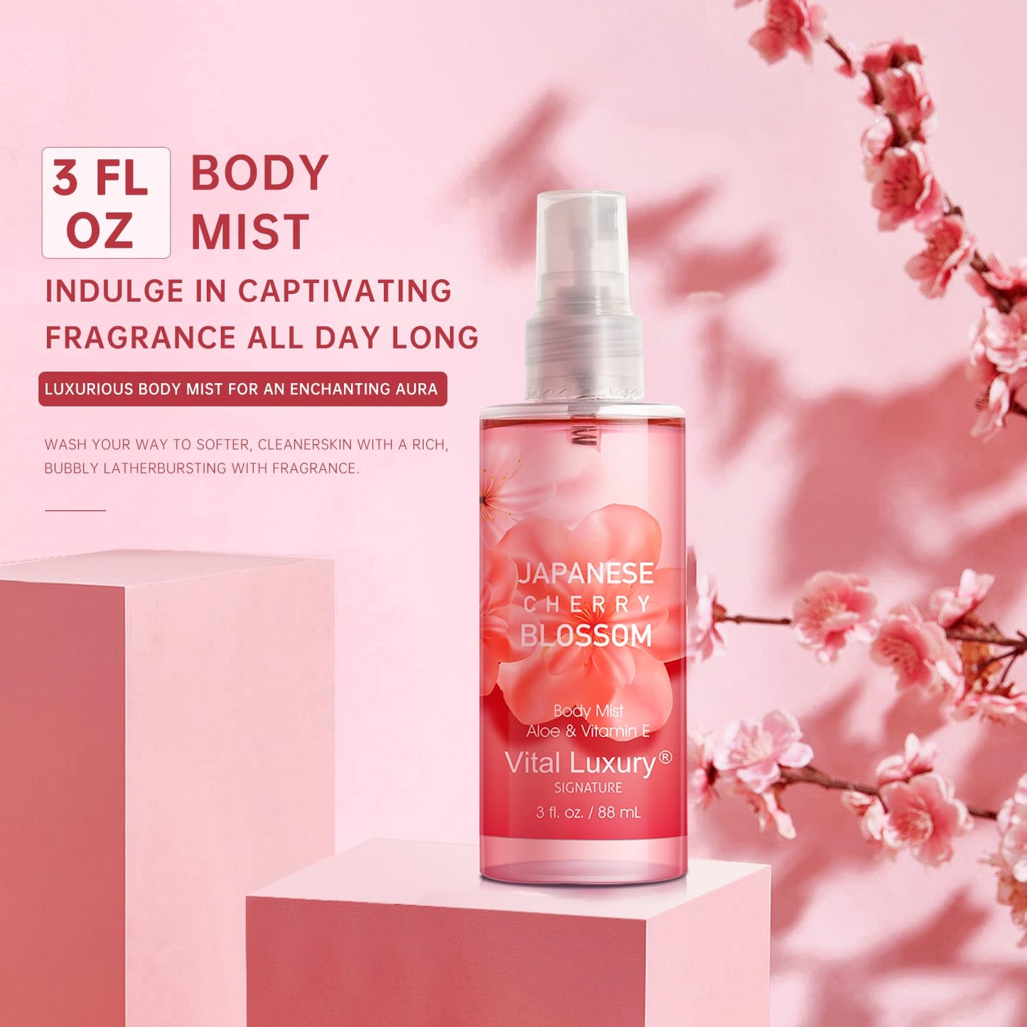 BBlove Japanese Cherry Blossom Spa Gift Set – 3-Piece Travel Bath & Body Kit