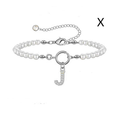 A-Z Letter Pendant Pearl Bracelet