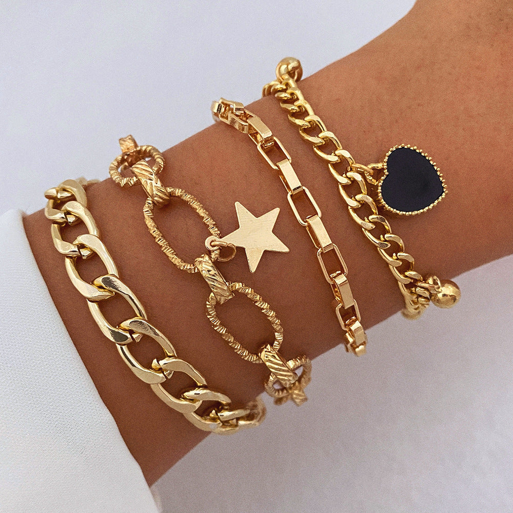 Black Peach Heart Bracelet Set