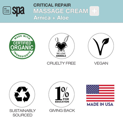 BCL Spa Critical Repair Massage Cream with Arnica, Aloe, Kelp, Argan Oil | 16 oz | Vegan & Organic