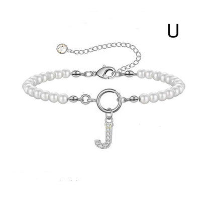 A-Z Letter Pendant Pearl Bracelet