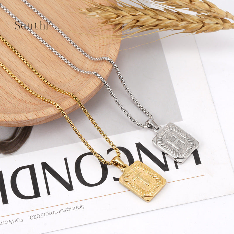 A-Z Alphabet Titanium Steel Letter Pendant Necklace