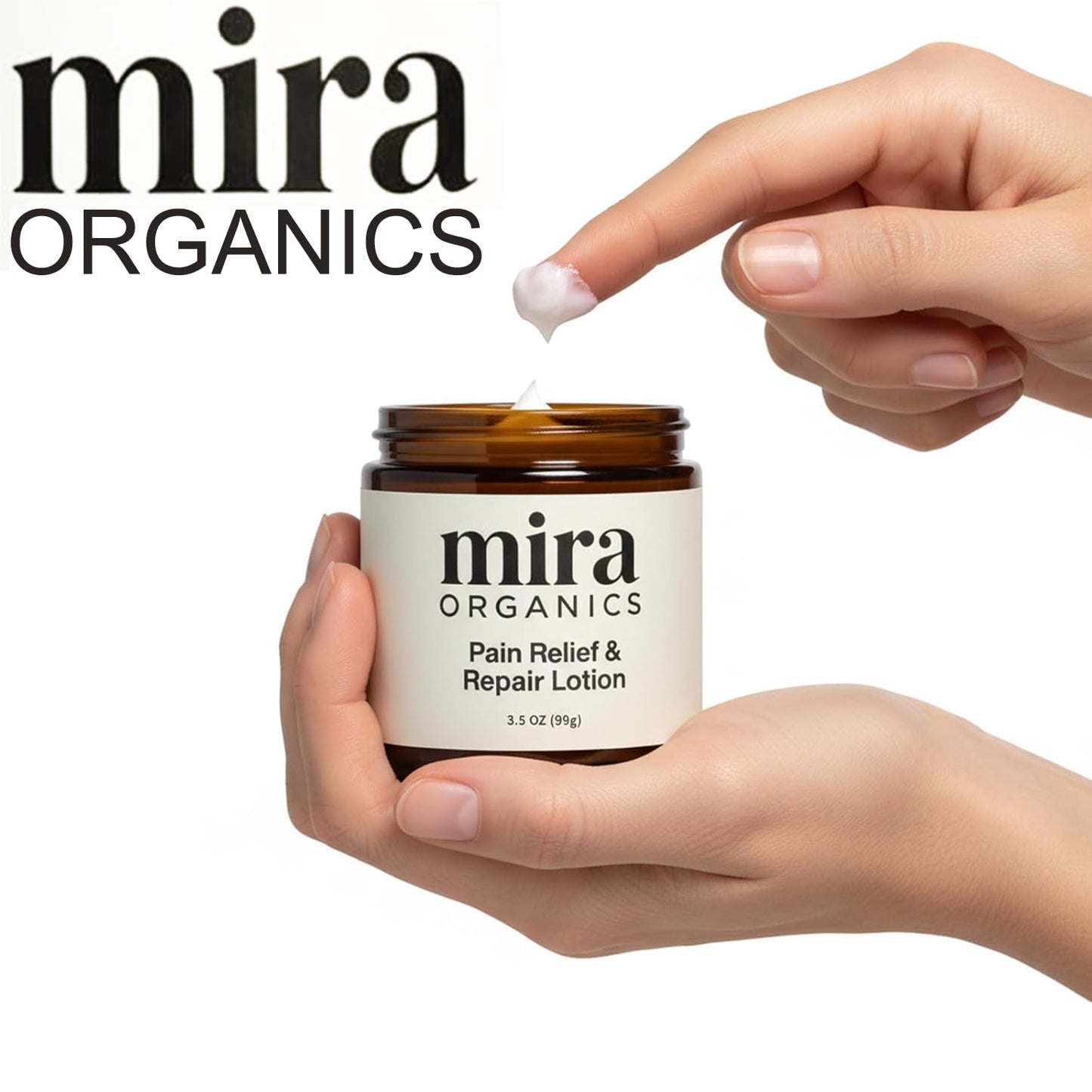 BDQBDQ Mira Organics Pain Relief Cream – Fast-Absorbing Magnesium & Arnica Lotion, Plant-Based, 3.5 oz