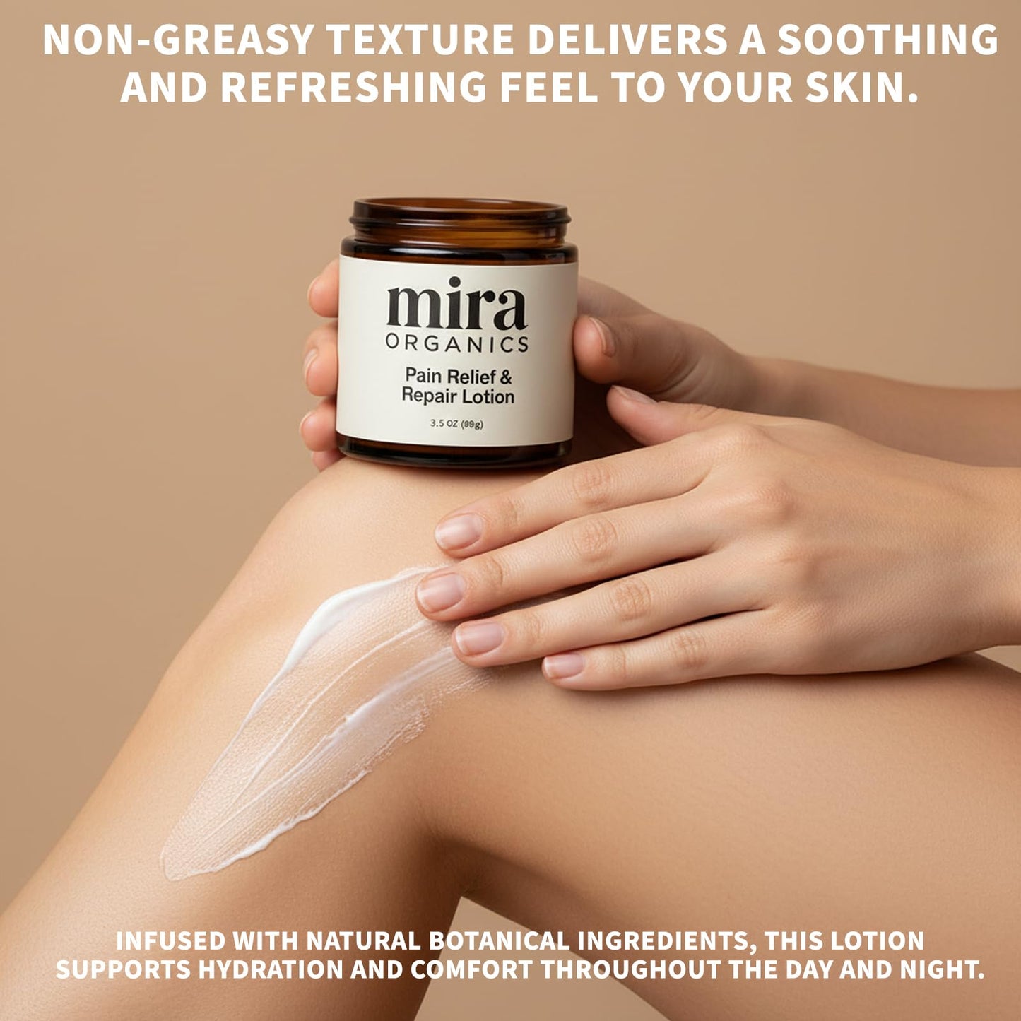 BDQBDQ Mira Organics Pain Relief Cream – Fast-Absorbing Magnesium & Arnica Lotion, Plant-Based, 3.5 oz