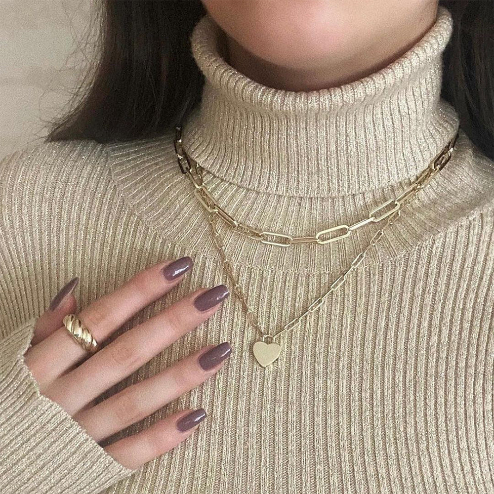 Minimalist Peach Heart Multi-Layer Necklace