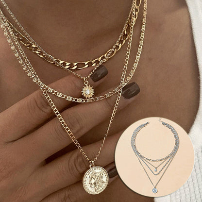 Multi-Layered Coin Chunky Gold Necklace