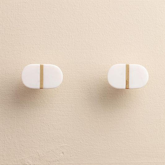Roja White Stone Brass Drawer Knobs