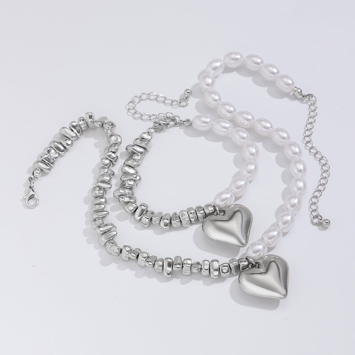 Multi-layer Beaded Heart Necklace & Bracelet Set