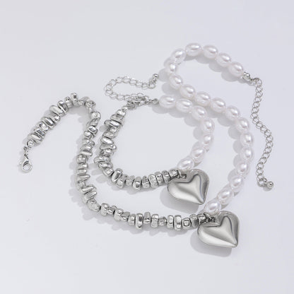 Multi-layer Beaded Heart Necklace & Bracelet Set