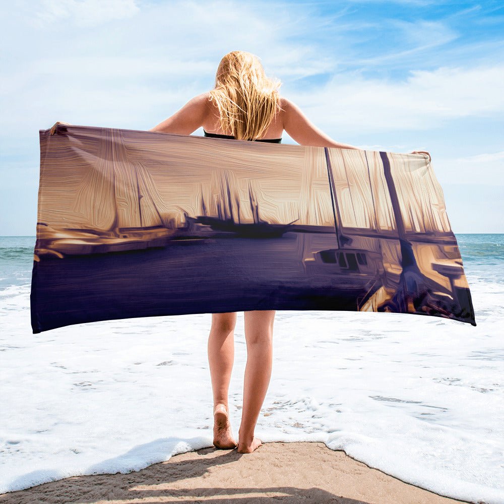 The Sleeping Yachts (at Sunset) - Beach Towel