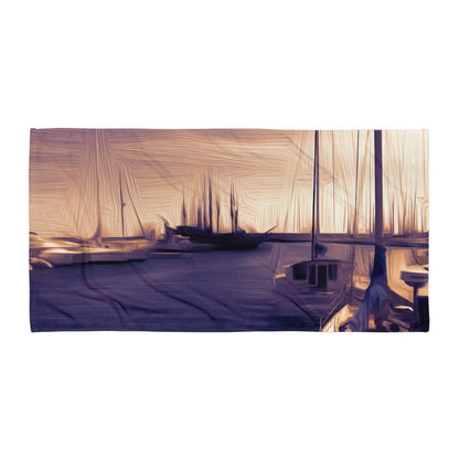 The Sleeping Yachts (at Sunset) - Beach Towel