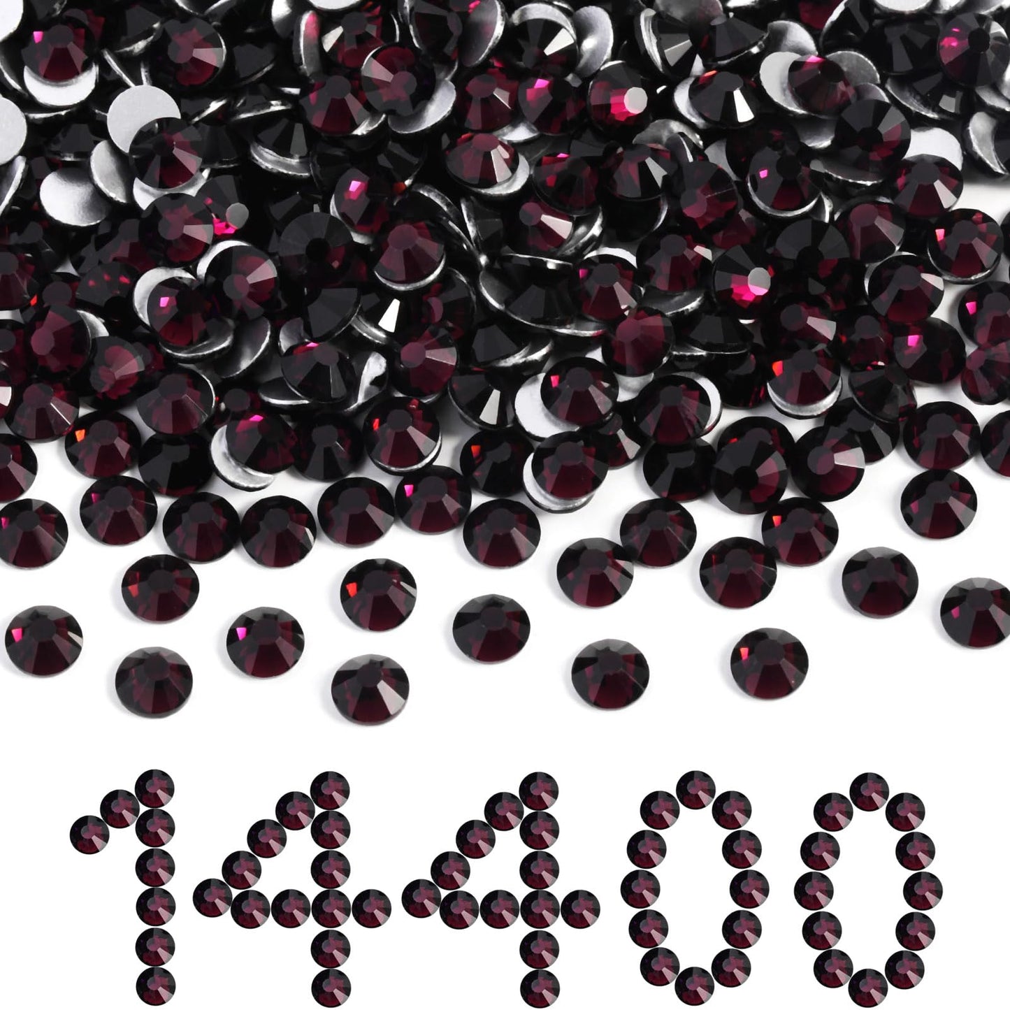 Beadsland Burgundy Rhinestones SS10 2.7-2.9mm Bulk 14400pcs for Nails & Crafts