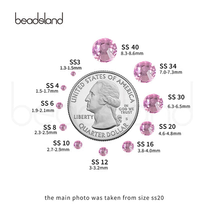 Beadsland Flat Back Crystal Rhinestones – Light Pink, SS40 (8.3–8.6mm), 144pcs