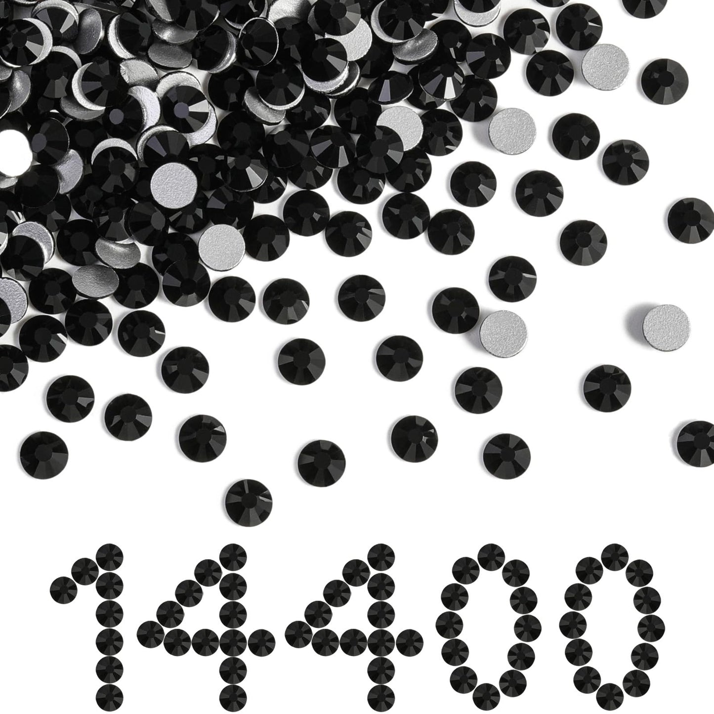 BEADSLAND Flatback Rhinestones Bulk – 14400pcs Jet Black SS8 2.3–2.5mm for Nails & Crafts