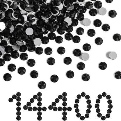 BEADSLAND Flatback Rhinestones Bulk – 14400pcs Jet Black SS8 2.3–2.5mm for Nails & Crafts