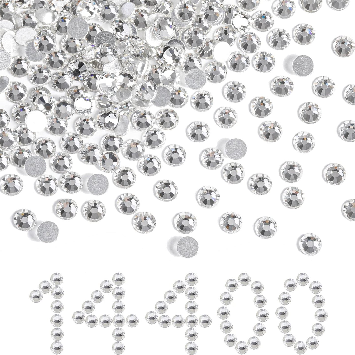 BEADSLAND Flatback Rhinestones Bulk – 14,400 White SS8 (2.3–2.5mm) for Nails, Crafts, Clothes, DIY Decoration