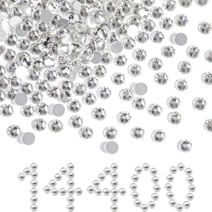 BEADSLAND Flatback Rhinestones Bulk – 14,400 White SS8 (2.3–2.5mm) for Nails, Crafts, Clothes, DIY Decoration