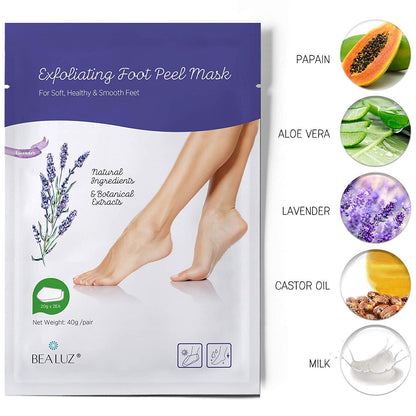 Bealuz Foot Peel Mask – 2 Pairs Exfoliating Booties for Softer Feet in 1-2 Weeks (Lavender)