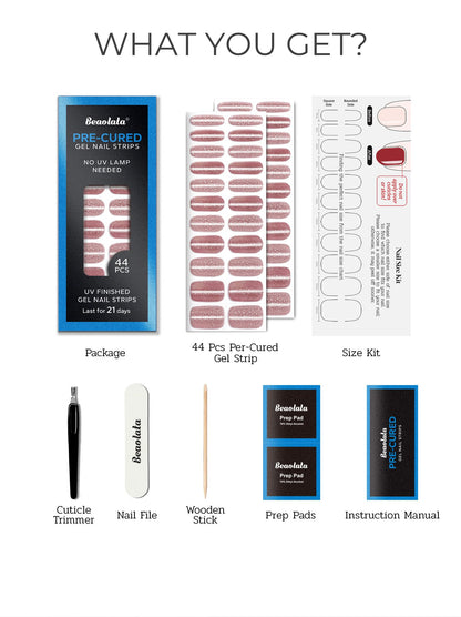 Beaolata Pre-Cured Gel Nail Strips – 44pcs, No UV Light, Salon-Quality Finish, Easy Apply & Remove | Starry Pink Sky