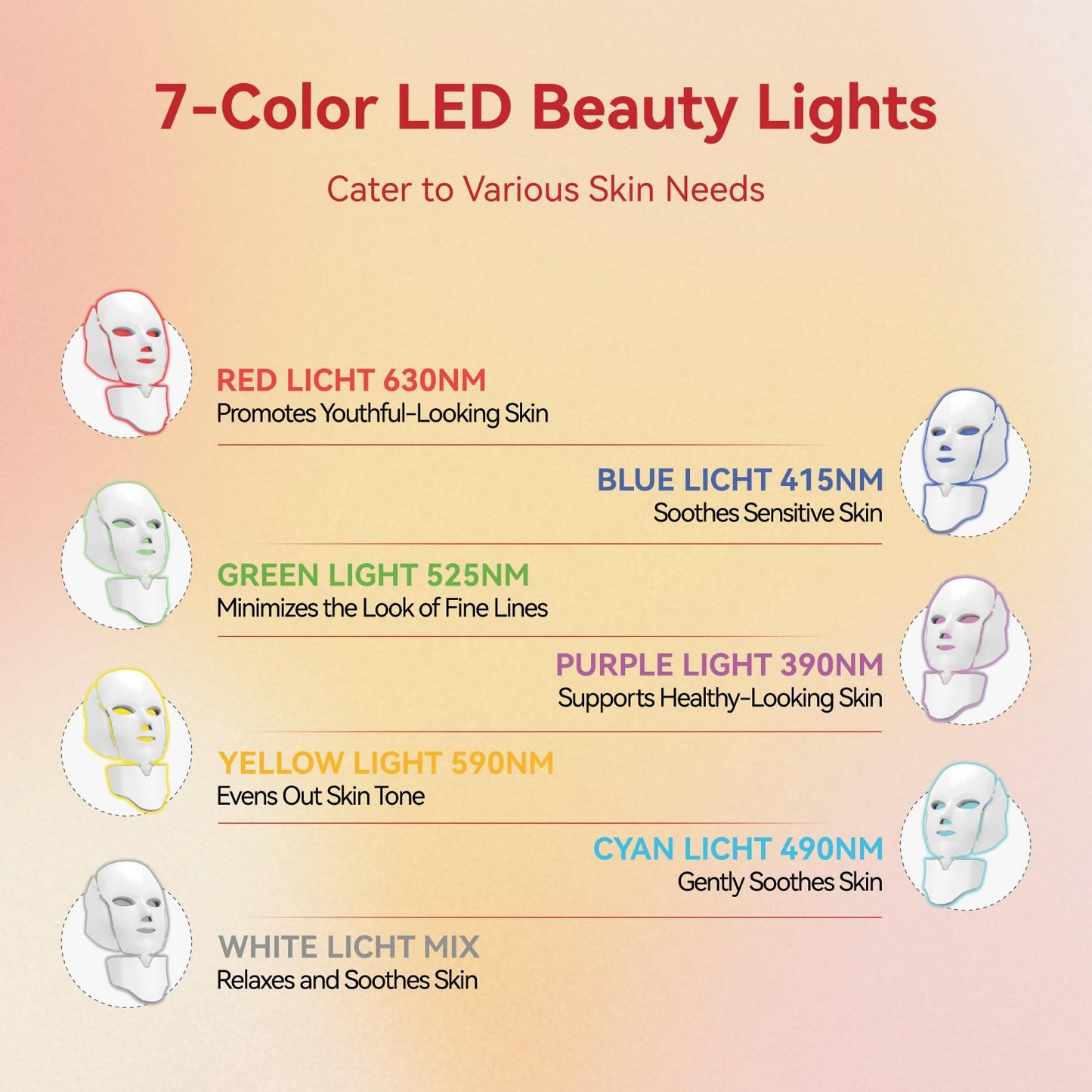 BeaRay LED Face Mask: 7-Color Light Therapy for Skin Vitality at Home