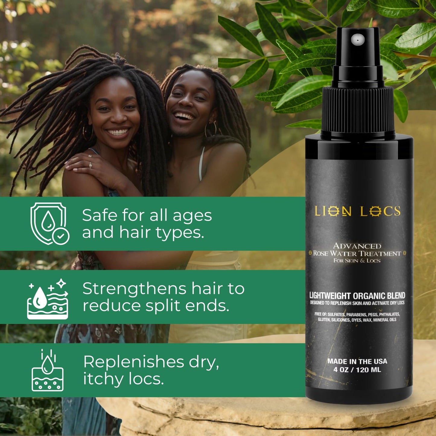 Beard Gains Lion Locs Rosewater Moisturizing Spray – Organic Vegan Rosewater for Locs & All Hair Types