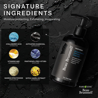 Beau Brummell Activated Charcoal Face Wash for Men | Hyaluronic Acid & Bamboo Powder