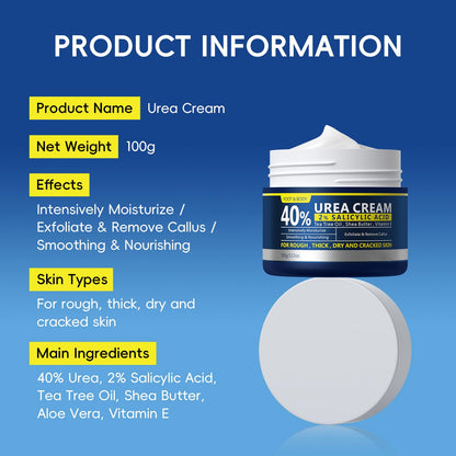 BeauBase 2 Pack Urea Cream 40% + 2% Salicylic Acid – Deep Hydration for Feet & Hands (3.53 oz)