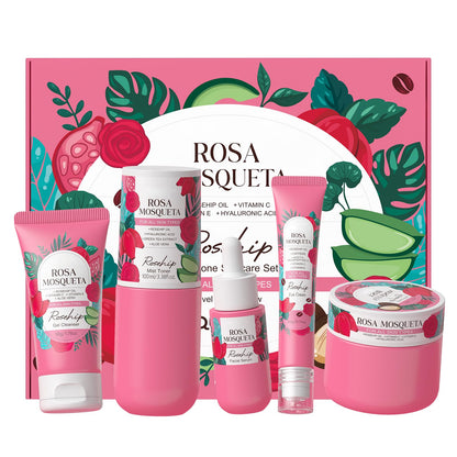 BeauBase Rosehips Korean Style 5-Step Skin Care Set | Cleanser, Toner, Serum, Eye Cream, Moisturizer