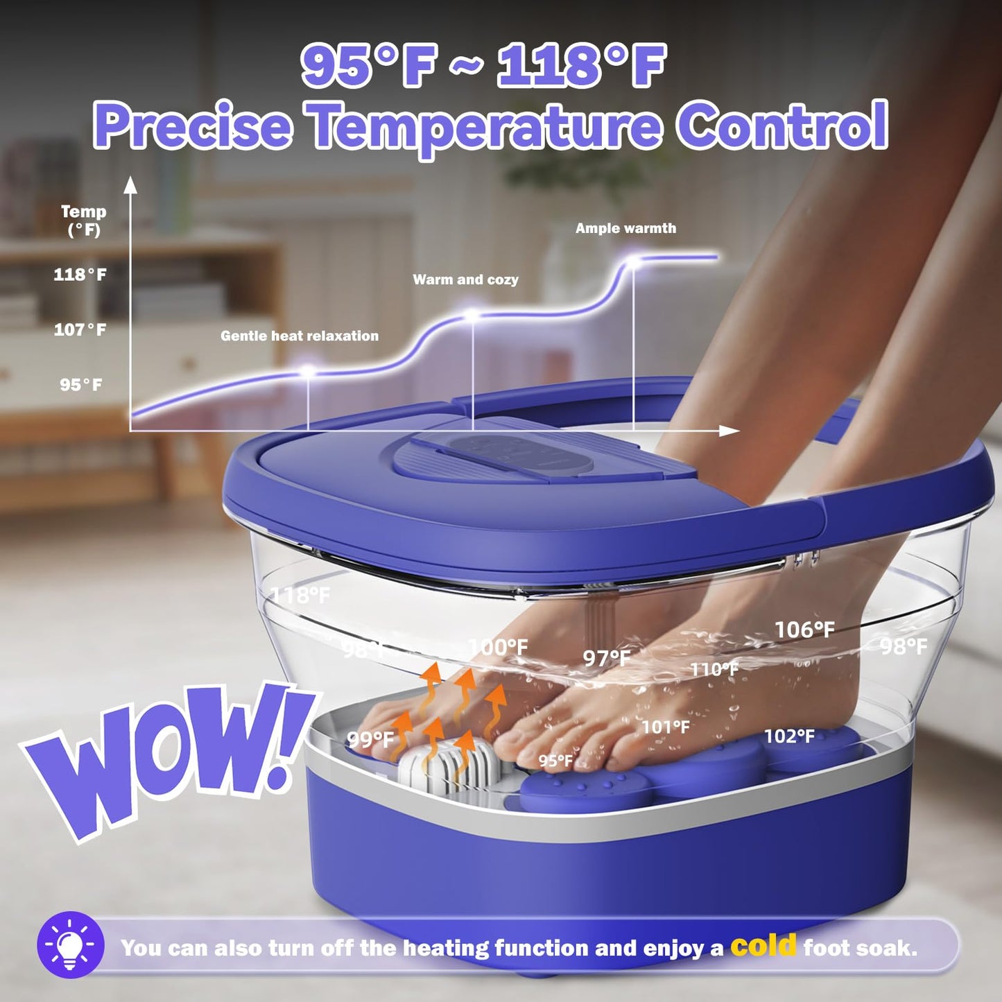 BEAUMOI Collapsible Foot Spa with Heat, Remote, and 24 Shiatsu Massage Balls | Foldable Foot Bath