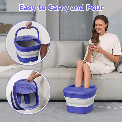 BEAUMOI Collapsible Foot Spa with Heat, Remote, and 24 Shiatsu Massage Balls | Foldable Foot Bath