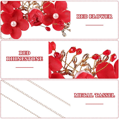Beaupretty Chinese Wedding Hairpin – Red Tassel, Pearl Hanfu Pins, Vintage Hair Clips for Long Hair