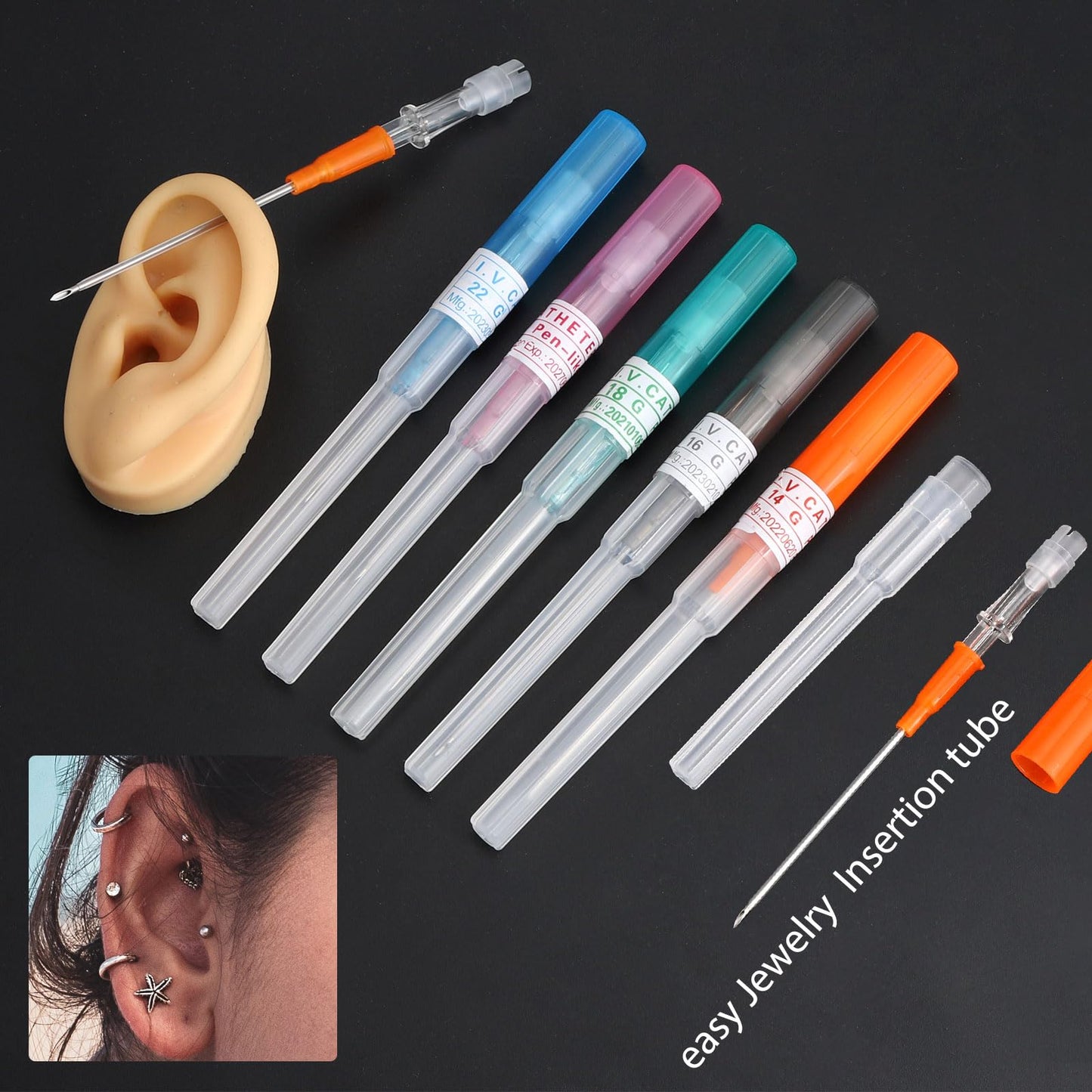 Beautidots 50Pcs 18G Catheter Piercing Needles – Disposable Stainless Steel Hollow-Body for Ear, Nose, Lip, Tongue & More