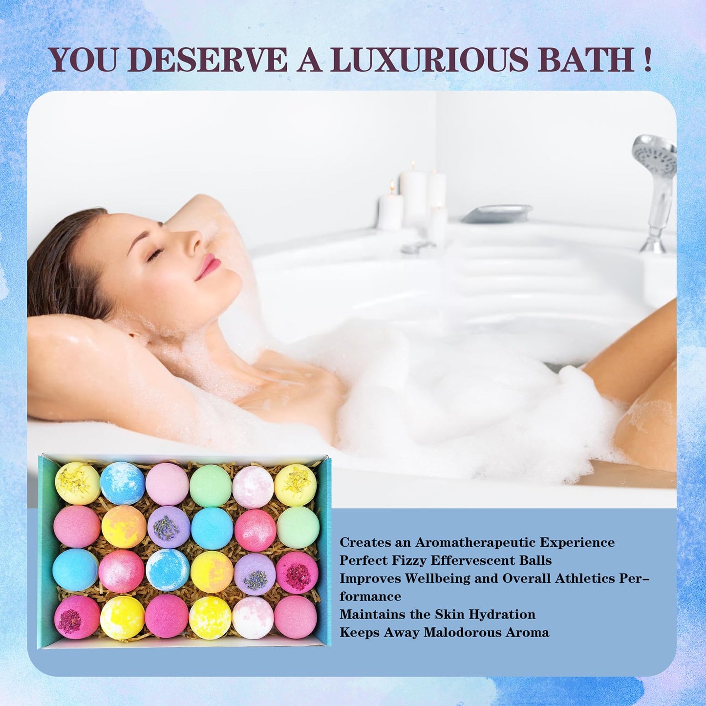 Beautifier Life 24-Piece Bath Bomb Gift Set – Essential Oil Spa Bubbles, Handmade Christmas Gifts