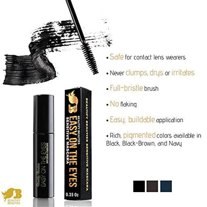 BeautifyBeauties EASY ON THE EYES Hypoallergenic Mascara – Navy, Fragrance-Free, 0.35 oz