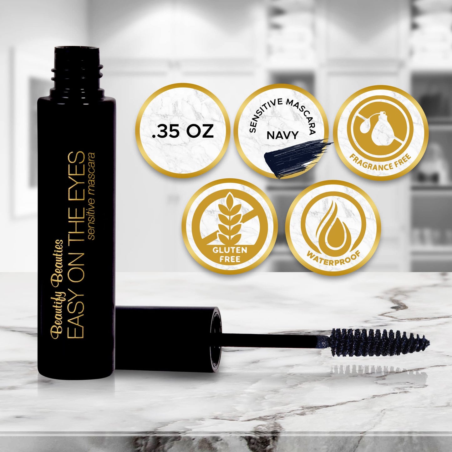 BeautifyBeauties EASY ON THE EYES Hypoallergenic Mascara – Navy, Fragrance-Free, 0.35 oz