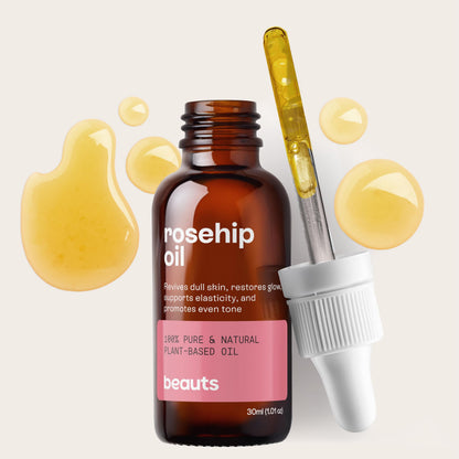 Beauts Rosehip Seed Oil – 100% Pure, Unrefined, 30 mL for Face, Skin & Hair