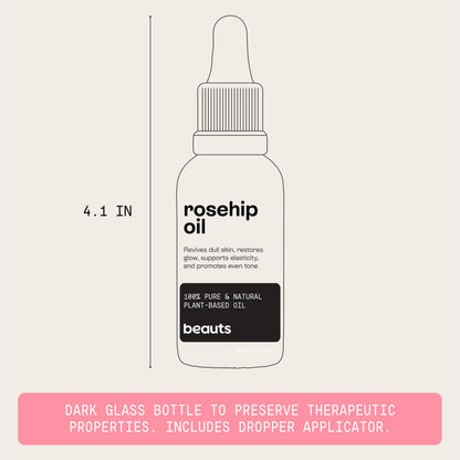 Beauts Rosehip Seed Oil – 100% Pure, Unrefined, 30 mL for Face, Skin & Hair