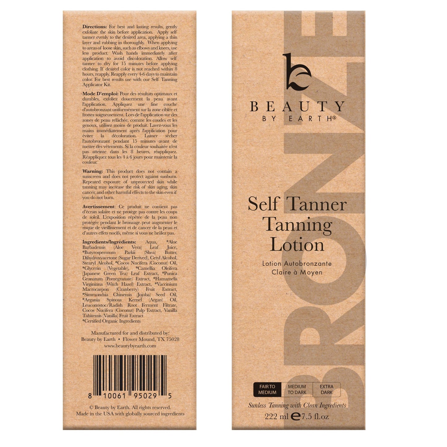 Beauty by Earth Self Tanner with Tanning Mitt – USA Made Sunless Lotion