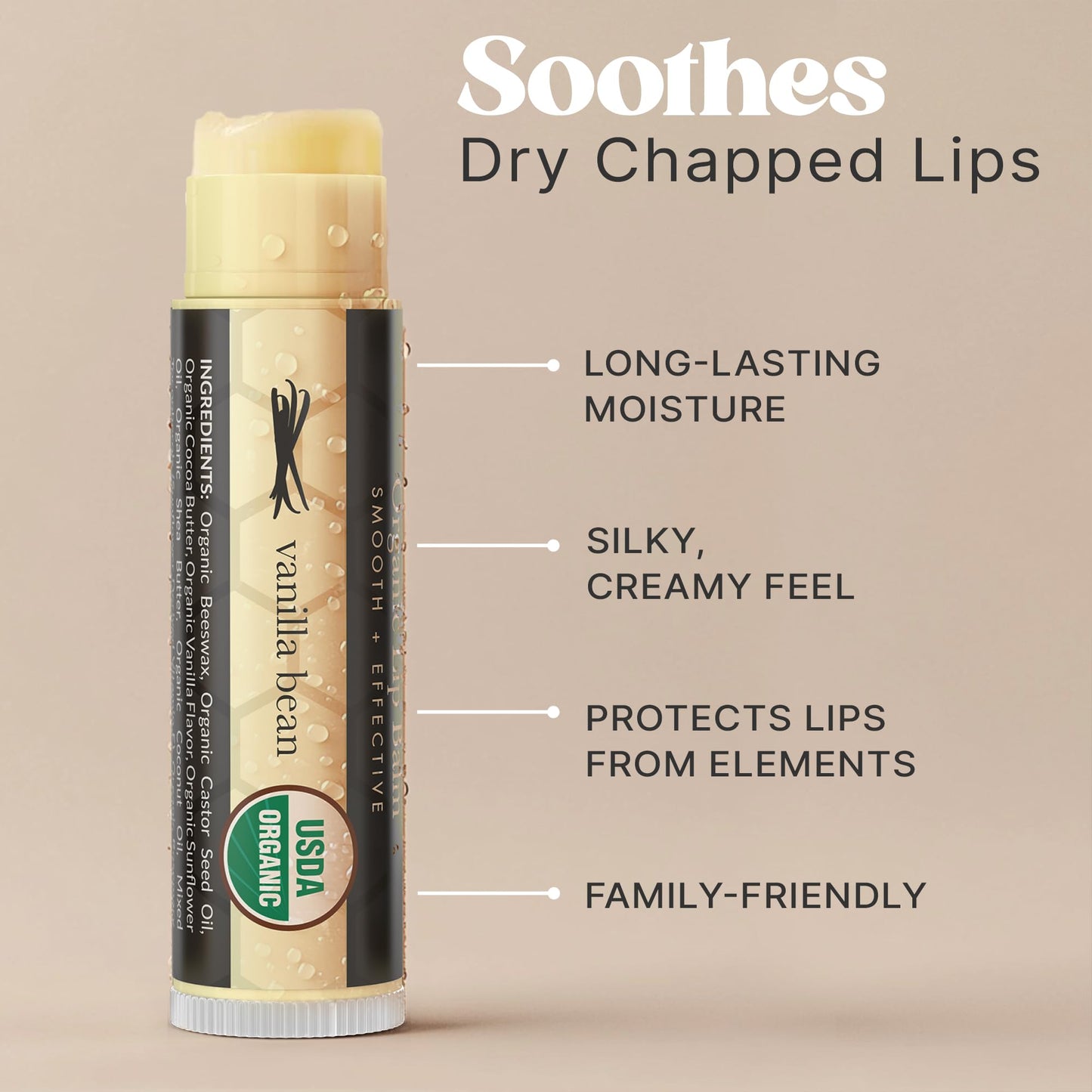 Beauty by Earth USDA Organic Lip Balm – USA Made Vanilla Beeswax Lip Balm