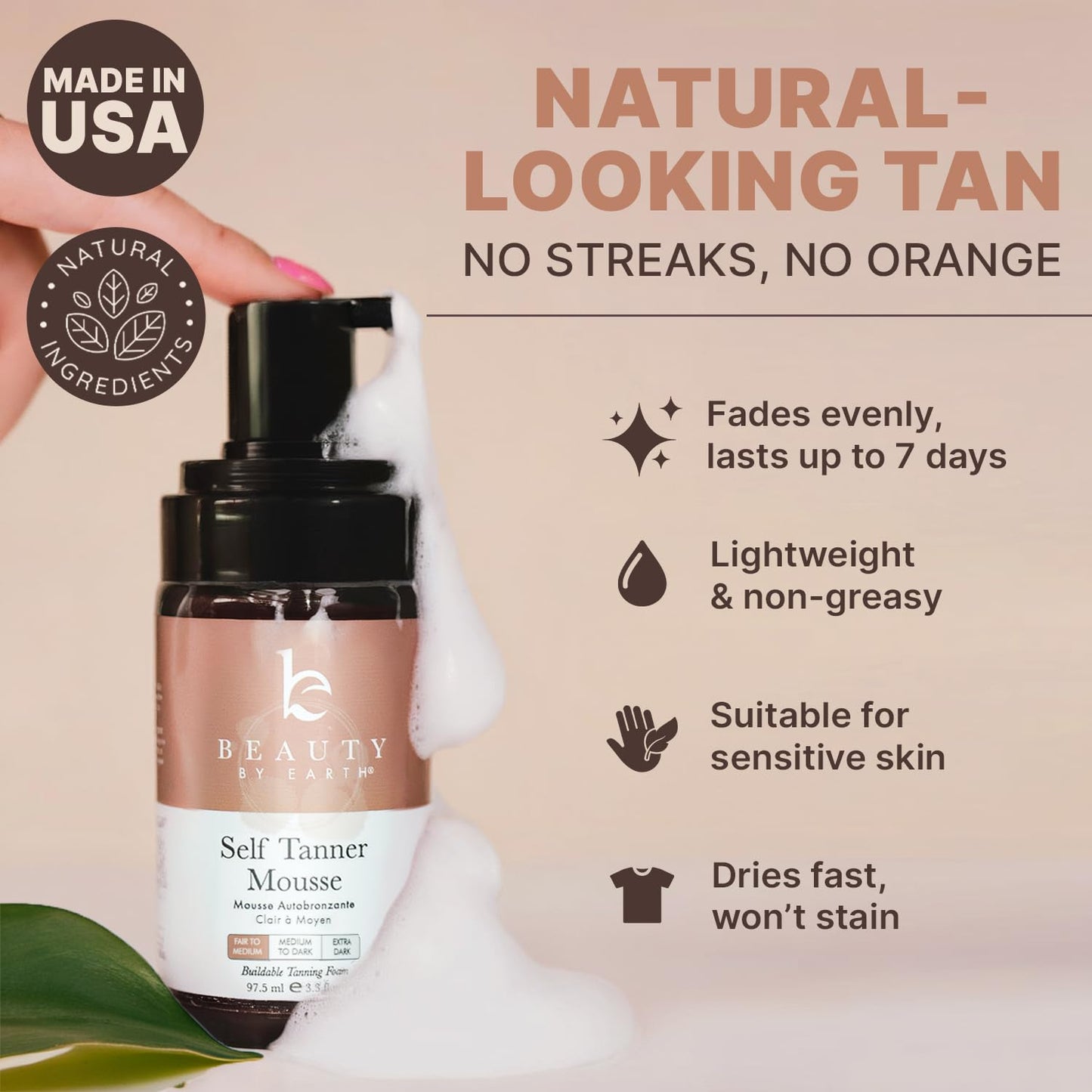Self Tanner Mousse – USA Made with Natural & Organic Ingredients | Beauty by Earth