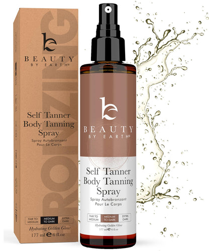 Beauty by Earth Self Tanner Spray – USA Made, Natural & Organic, Quick-Dry Sunless Tan (Light–Dark)