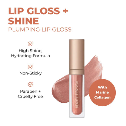 Beauty For Real Lip Gloss + Shine – Plumping High Shine Hydrating Gloss in Turned On – Cruelty Free 0.15 fl oz