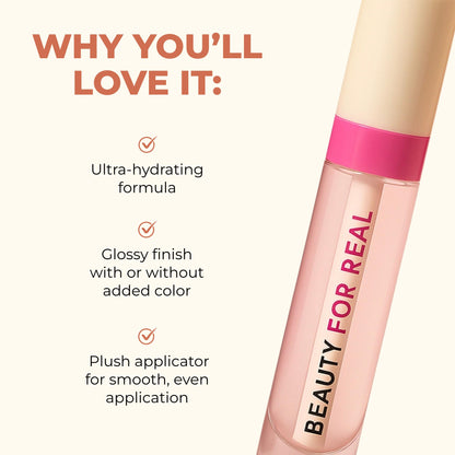 Beauty For Real Lip Revival Hi-Shine Hydrating Lip Oil – Shining Star (Transparent) | Lightweight, Non-Sticky Shine