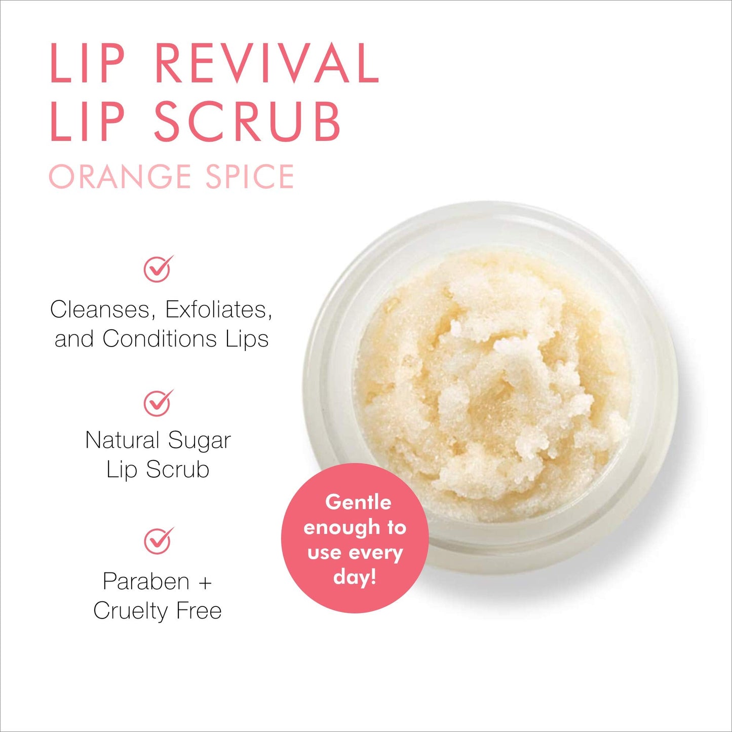Beauty For Real Lip Revival Orange Spice – Exfoliating Sugar Lip Scrub, Organic & Vegan, 0.15 oz