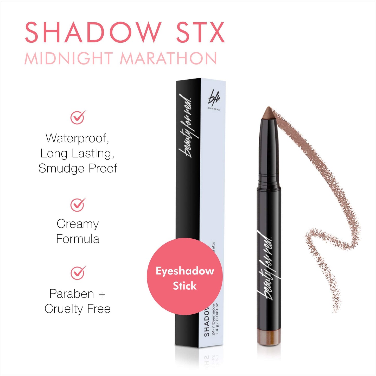 Beauty For Real Shadow Stx Midnight Marathon - Universal Topaz Caramel Shimmer, Waterproof Cream-to-Powder Eyeshadow Stick