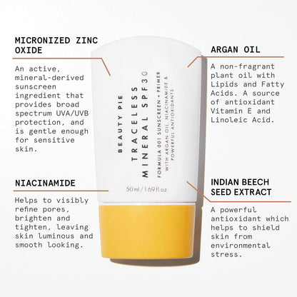 Beauty Pie Traceless Mineral Sunscreen + Primer SPF 30 – Invisible Mineral Protection (50 ml)