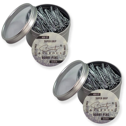 Beauty Rageous Super Grip Bobby Pins 1.9-Inch - Secure All Hair Types in Reusable Tin (Silver, 800 Ct Approx)