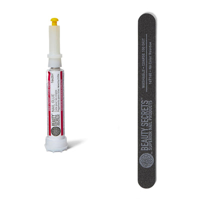 Beauty Secrets Drip & Clog Proof Nail Glue with Black Coarse 100 Grit File – 1 Pack Bundle