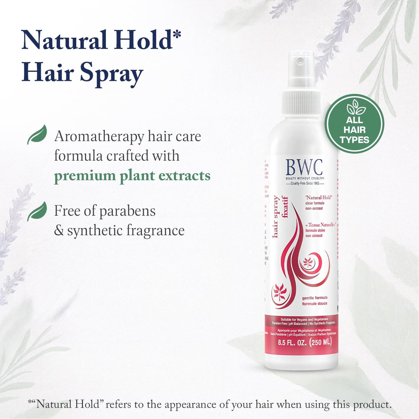 Beauty Without Cruelty Natural Hold Hair Spray – Non-Aerosol, Vegan & Cruelty-Free, 8.5 oz